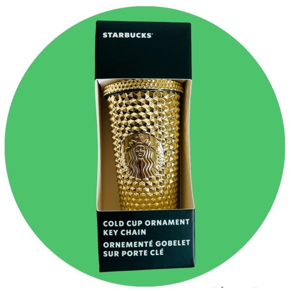 2022 NEW Starbucks Holiday Christmas Studded Tumbler Keychain Ornament GOLD - Picture 2 of 7